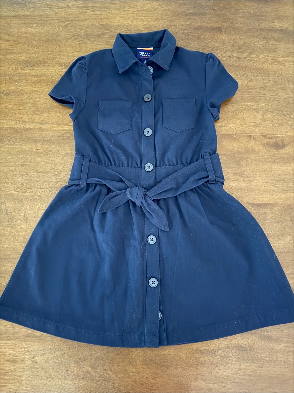 French Toast Navy Shirt Dress with Tie Belt